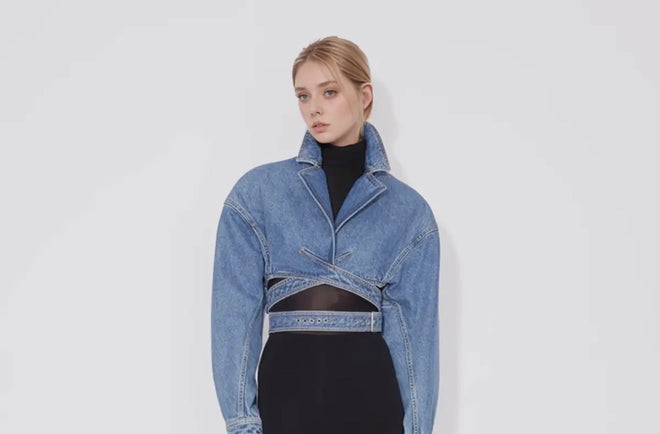 Cross Lapel Waist Denim Waist