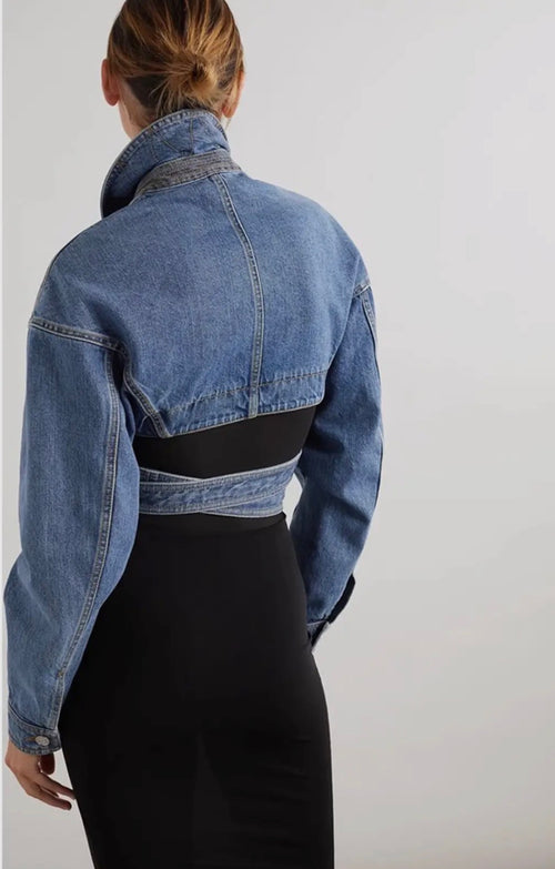 Cross Lapel Waist Denim Waist