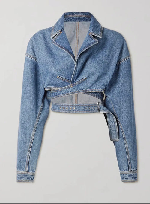 Cross Lapel Waist Denim Waist