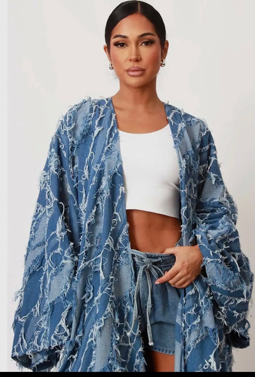 Distressed Denim Cardigan
