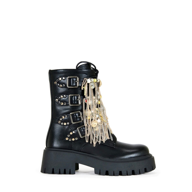 Megumi Black Chained Up Combat Bootie