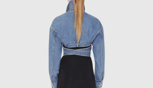 Cross Lapel Waist Denim Waist